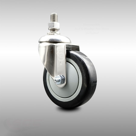 Service Caster 4 Inch 316SS Black Polyurethane Wheel Swivel 1/2 Inch Threaded Stem Caster SCC SCC-SS316TS20S414-PPUB-BLK-121315